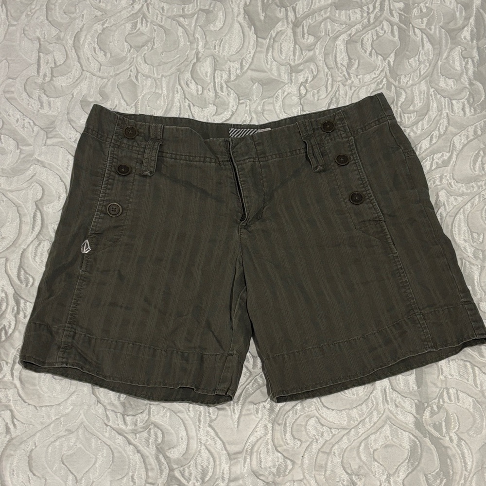 Volcom Stone Olive Green Striped Shorts